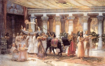 牛 雄牛 Painting - 聖なる雄牛の行列 アヌビス エジプト アラビア フレデリック アーサー ブリッジマン